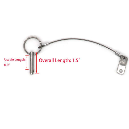VTurboWay 4 Pack Quick Release Pin 1/4" Diameter w/Lanyard Prevents Loss, Full 316 Stainless Steel, Bimini Top Pin, Marine Hardware, All Parts are Made of 316 Stainless Steel