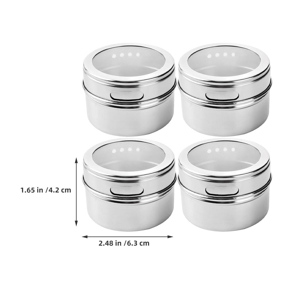 Hoement 4-Piece Magnetic Seasoning Jar Set Compact Kitchen Spice Containers Salt and Pepper Shakers with Transparent Lids 2.48X2.48X1.65 Inch for Easy Viewing and Neat Storage