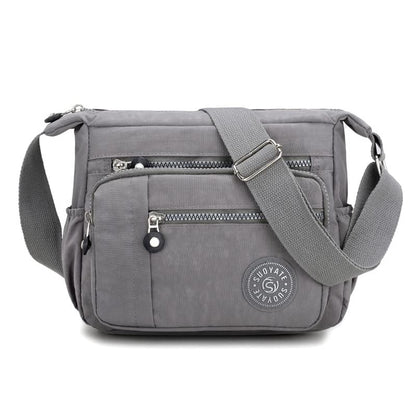 Womens Multi Pocket Casual Canvas Crossbody Bag Travel Purse Messenger Handbag for Shopping Hiking Daily Use (Gray)