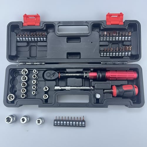ATsafepro Bike Torque Wrench Set 1/4 Inch,3-25Nm, 61 Piece Magnetic Ratchet Screwdriver Set,Small Torque Wrench with Bits and Extension Rod for Bicycle Maintenance, DIY