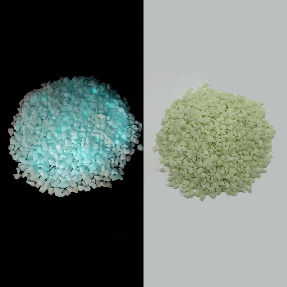 HappyFiller Blue Glow in the Dark Crushed Sand Broken Glass Pieces Crush Terrarium Rocks Stones for Home Centerpieces,Crafts,Resin Arts,Plants Decoration,Vase Fillers,Candle Holder Decor,1.3 LB