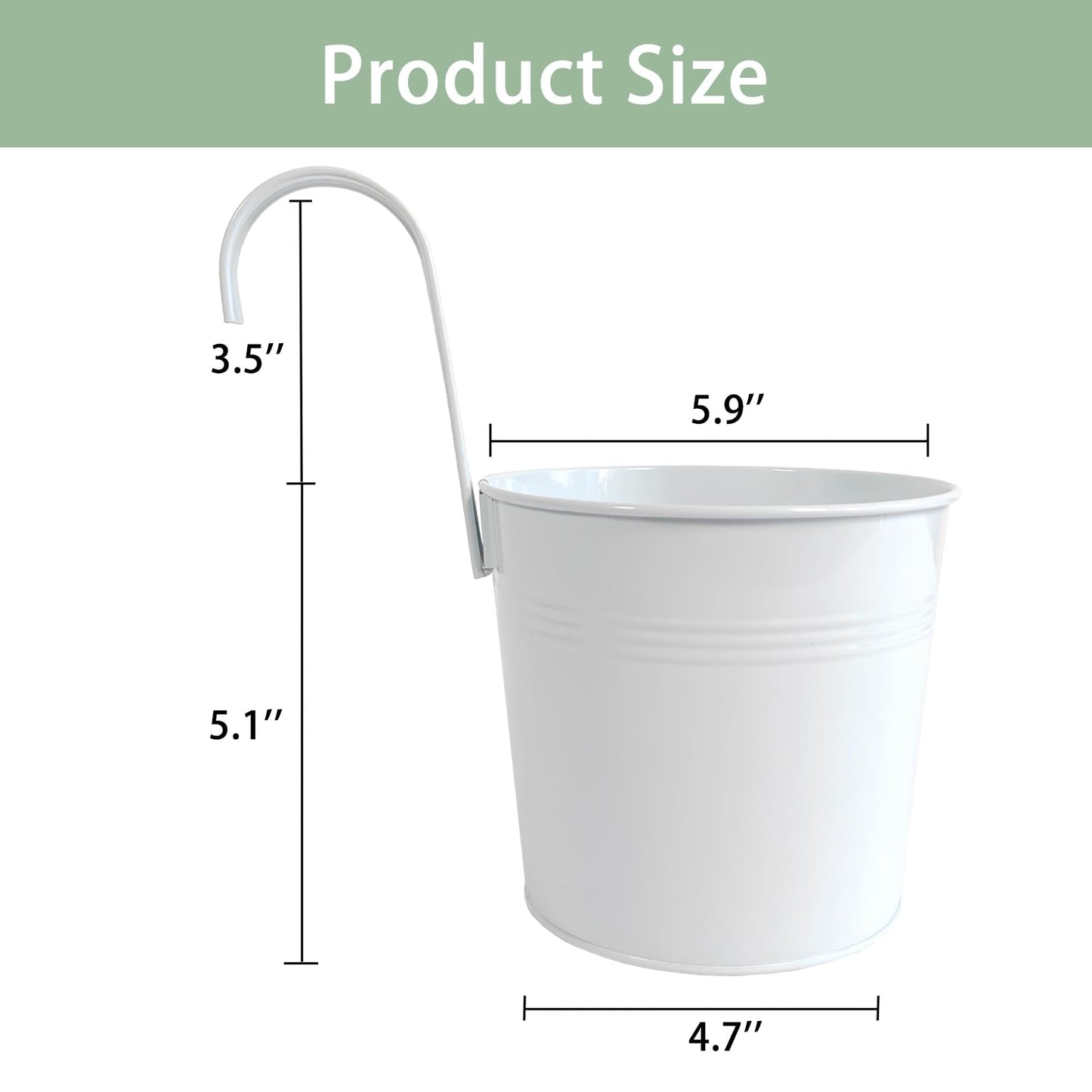 Joyfernal 6 Pack Hanging Flower Pots, 6" White Metal Balcony Planters for Herb Succulent, Samll Railing Fence Hanging Bucket for Outdoor/Indoor Decoration (White, Pack of 6)