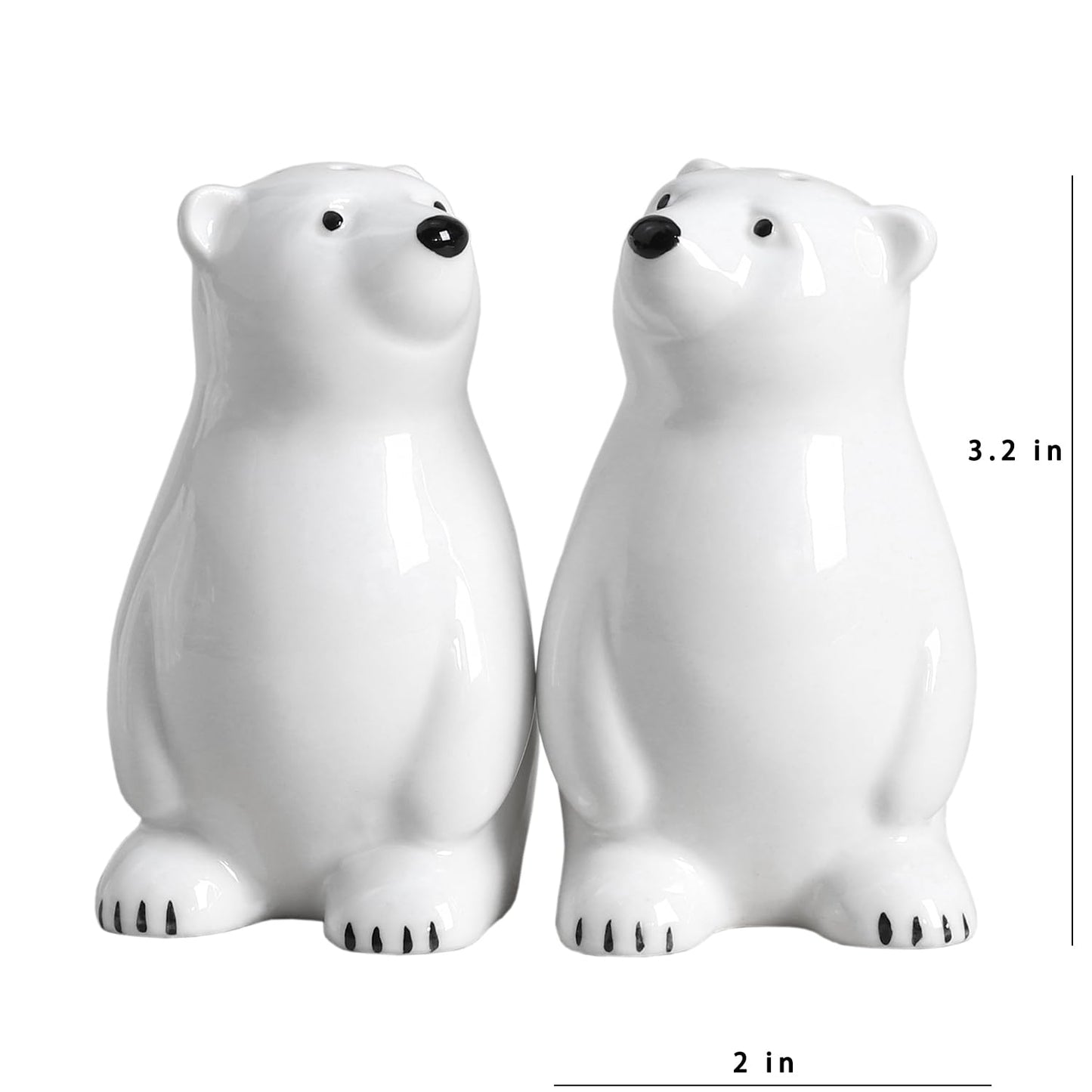 Bicuzat Ceramic Polar Bears Pattern Salt & Pepper Shakers Set, Hand-Painted Salt and Pepper Shakers, 2 PCS Set