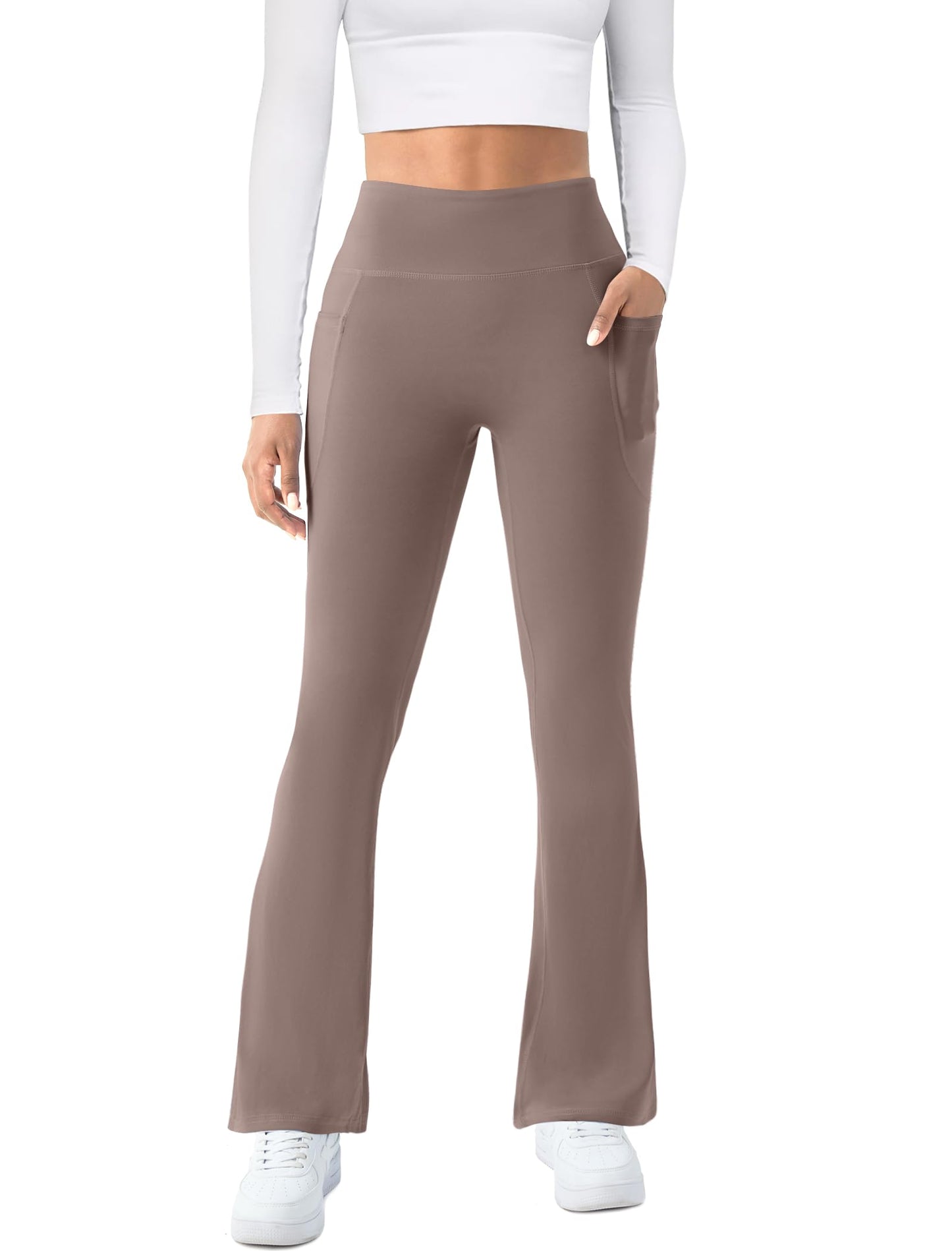 Womens Yoga Pants with Pockets High Waisted Flare Leggings Bell Bottom Yoga Dress Pants Seamless Bootcut Pants