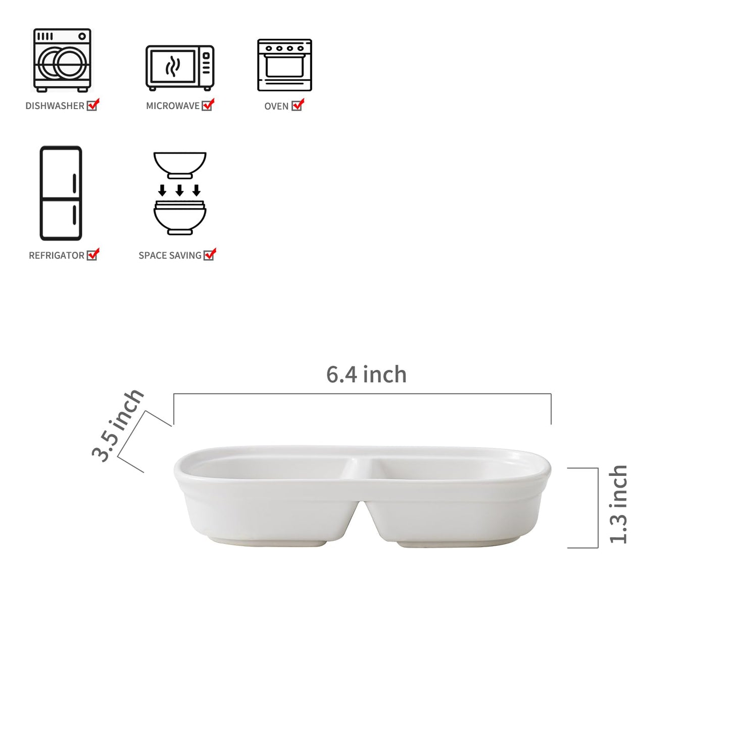 KAMAIDI 2PCS Ceramic Dishes, Ceramic Dish Stainless Steel Soy Tomato Sauce Salt Vinegar Sugar Spices Flavor Condiment Dip Bowls Korean BBQ Home Kitchen Plates, Two condiment bowls (2 Grids White)