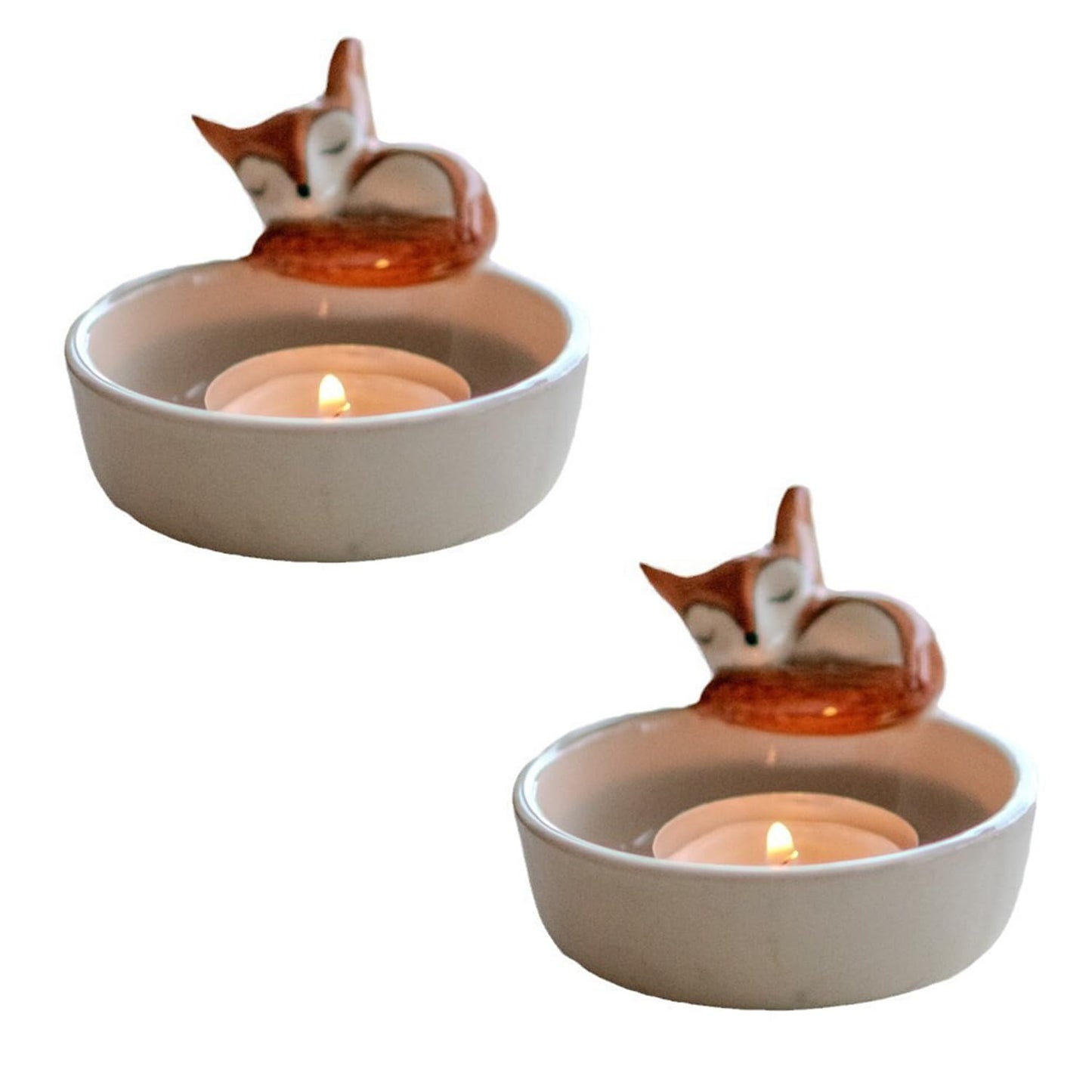 COMZPLIFE Resin Fox Tealight Candle Holder for Home Decor, Dining Table, Living Room, Coffee, Table Centerpiece(2Pcs)