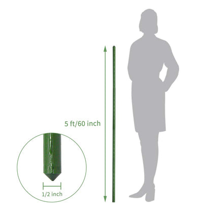Growsun Tomato Stakes 5ft Metal Plastic Coated Garden Stakes Plant Cage Supports Treills Climbing for Tomatoes,Trees,Cucumber,Fences,Beans,25 Pack