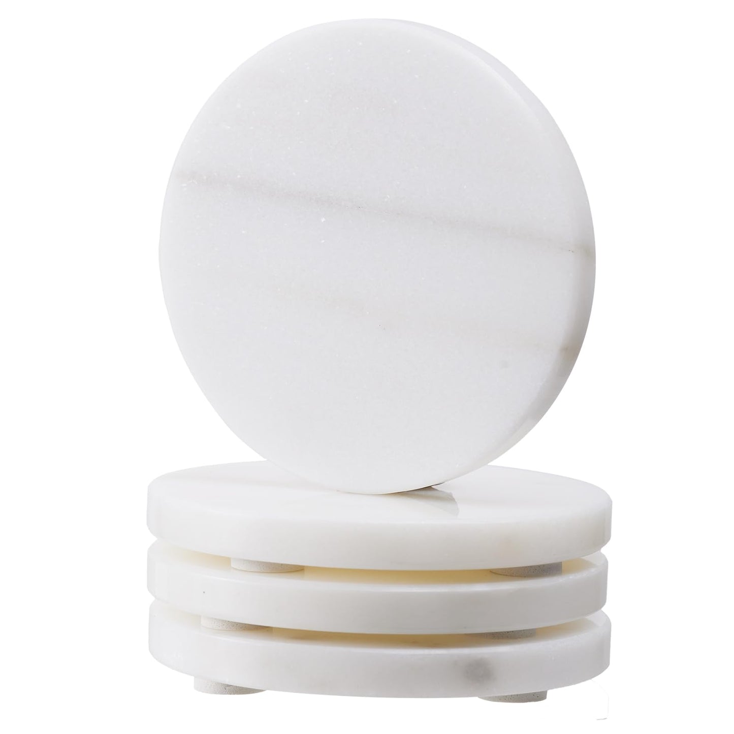 Marble Coasters Set of 4, 4-inch Round Natural Stone Drink Coasters with Non-Slip Backing, Heat Resistant Coaster for Coffee Bar Home Kitchen Decor, Ideal Housewarming Wedding Gifts(Arabescato)