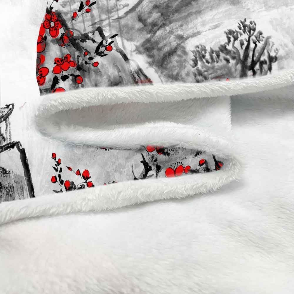 DYNH Japanese Cherry Blossom Blanket, Asian Japanese Wave Kanagawa Throw Flannel Blankets for Couch & Bed, Asian Anime Mount Red Sun Plush Cozy Fuzzy Travel Blanket 50" x 60"