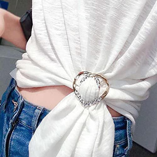 3 Pack Alloy T Shirt Clips Rhinestone Scarf Pearl Clip Buckles 1.9 Inch Round T-shirt Silk Scarves Clothes Waist Tie Decoration Accessories for Women Lady Girls
