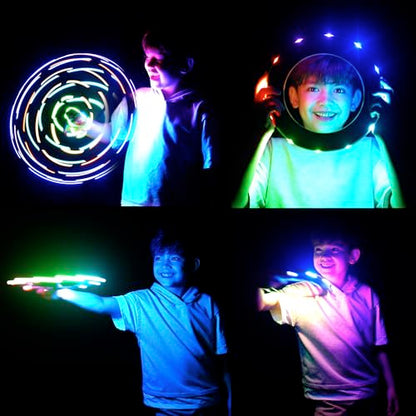 TOSY Flying Ring - 12 LEDs, Super Bright, Lost Mode, Auto Light Up, Camping Essentials for Kids/Teens/Boy/Girl, Safe & Soft, Waterproof, Pool/Beach Games, Lightweight Toy (Blue)
