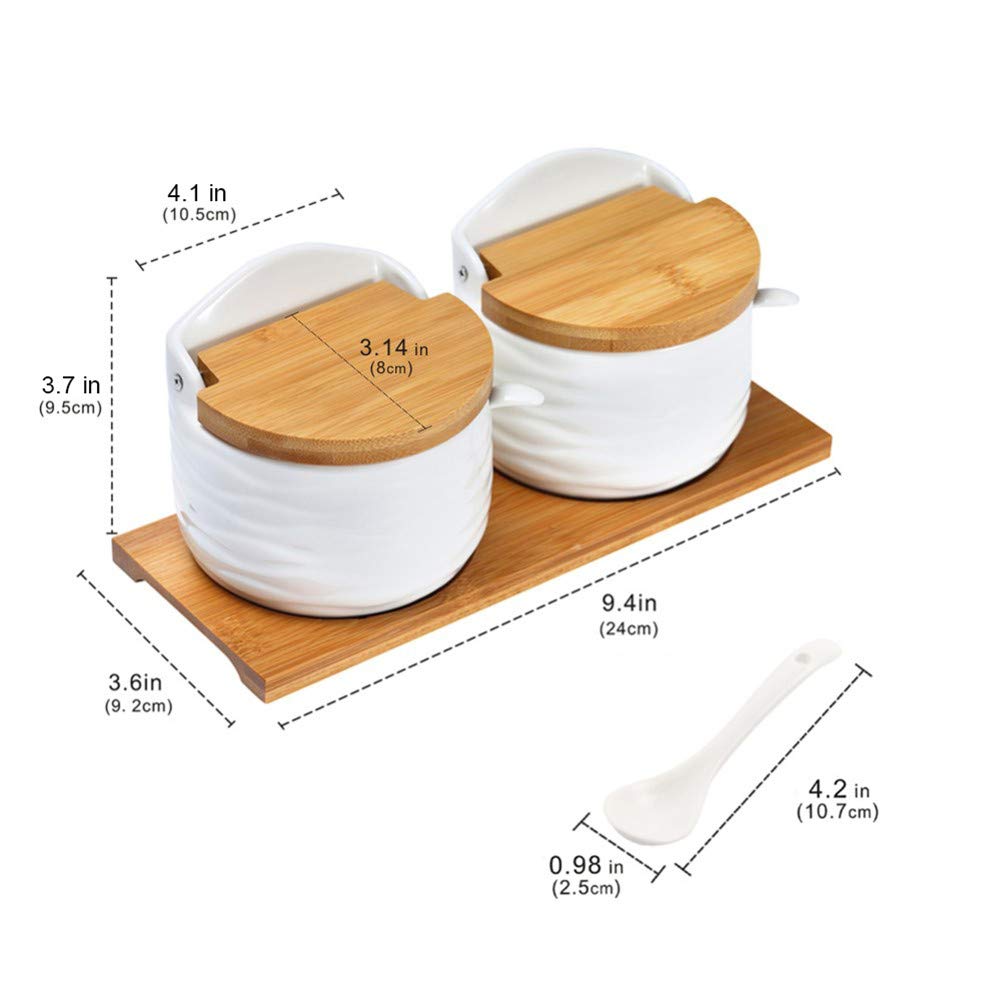 Lucky Goddness Ceramic Sugar Bowl with Lids and Spoons-Porcelain Condiment Container Spice Jar,Salt Cellar for Kitchen,with Chalkboard Labels,8.8 fl oz 260ML