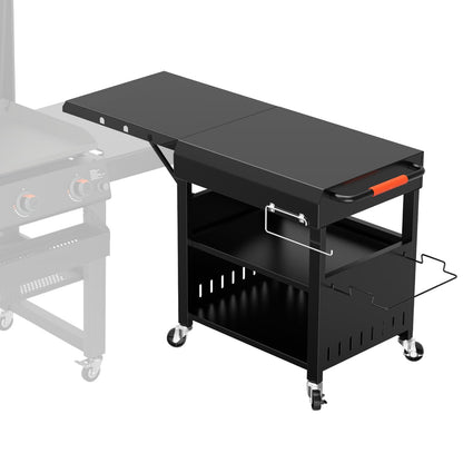 Outdoor Grill Table Cart for Blackstone 28"/36" Omnivore Griddle, 50" x 22“ Large Outdoor Kitchen Island with Foldable Side Table for Blackstone 17”/22” Griddle, Home BBQ, Tailgates, Cookouts