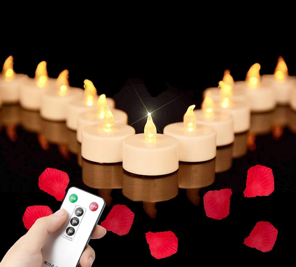 Hanzim Tea Light Candles with Remote Control,Flickering Flameless LED Candle,Long Lasting 400+Hours,Battery Operated with Timer for Home Decoration Seasonal &Festival Celebration WarmYellow (24pcs)