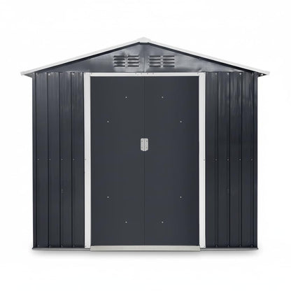 YOPTO 7x4.3 FT Metal Garden Sheds with Window,Outdoor Heavy-Duty Steel Storager Tool Shed W/Sliding Door and Punched Vents,Waterproof Building Organizer for Storing Motorcycle,Bicycles,Grey