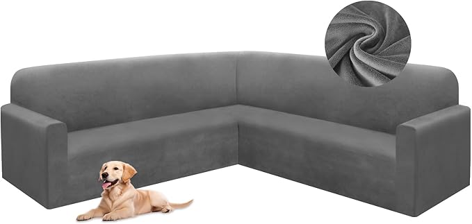 HDCAXKJ Corner Sectional Couch Covers Velvet Stretch L Shape Sofa Cover Soft