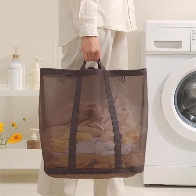 Mesh Bag with Handles, Collapsible Laundry Basket, Foldable Laundry Bag