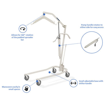 Invacare Painted Hydraulic Lift with Full Body R111 (Large) Mesh Sling | 450 lbs. weight capacity | 9805P model