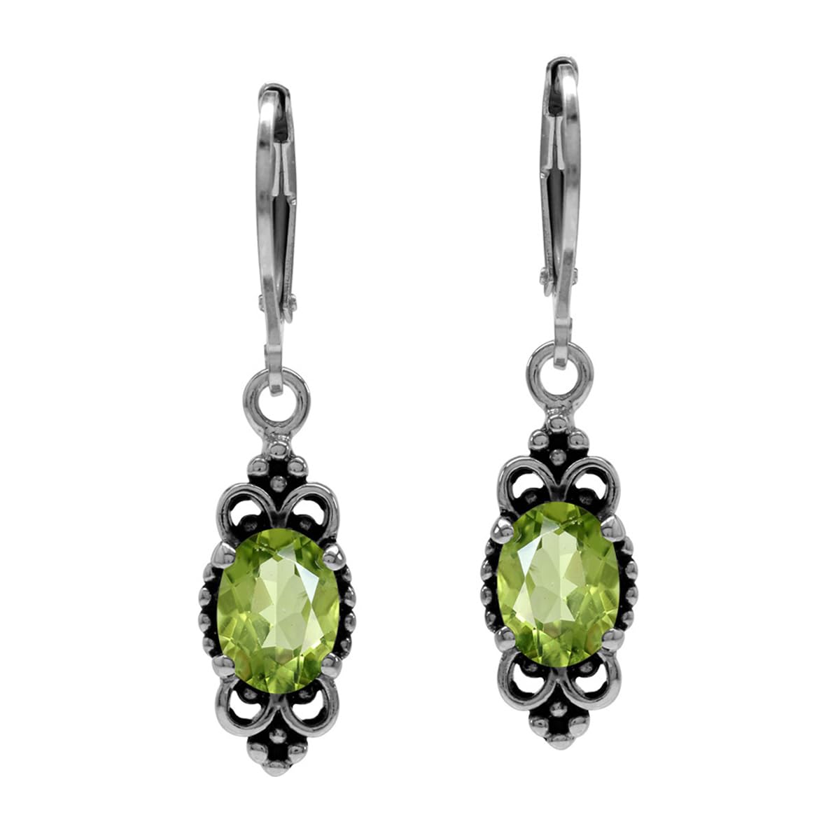Silvershake 2.68ct. Natural Peridot 925 Sterling Silver Balinese Style Leverback Dangle Earrings