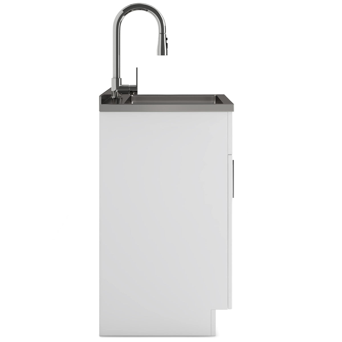 SIMPLIHOME Modern Wide Shaker All-in-One 24 inch Wide Utility Sink and Laundry Cabinet in Pure White Finish, Transitional Stainless Steel Sink Cabinet for Laundry Rooms with High-Arch Chrome Faucet