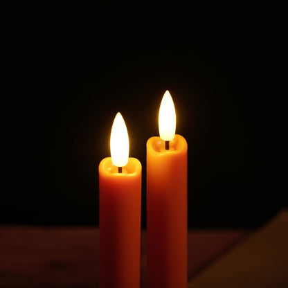 Stmarry Flameless Orange Taper Candles with Remote - 10 Inch LED Candlesticks Flickering, Realistic 3D Flame with Wick, Warm White Light, Thanksgiving Fall Autumn Decor for Home, Timer - Set of 6