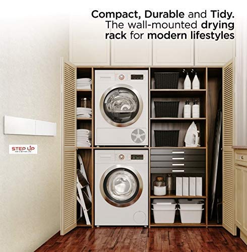 Step Up Clothes Airer - Wall-Mounted - Extendable - Foldable Clothes Airer for Indoor or Outdoor Use - Space-Saving, Compact Design, 25 kg Load Capacity, 6 m Cable (70 cm - White)