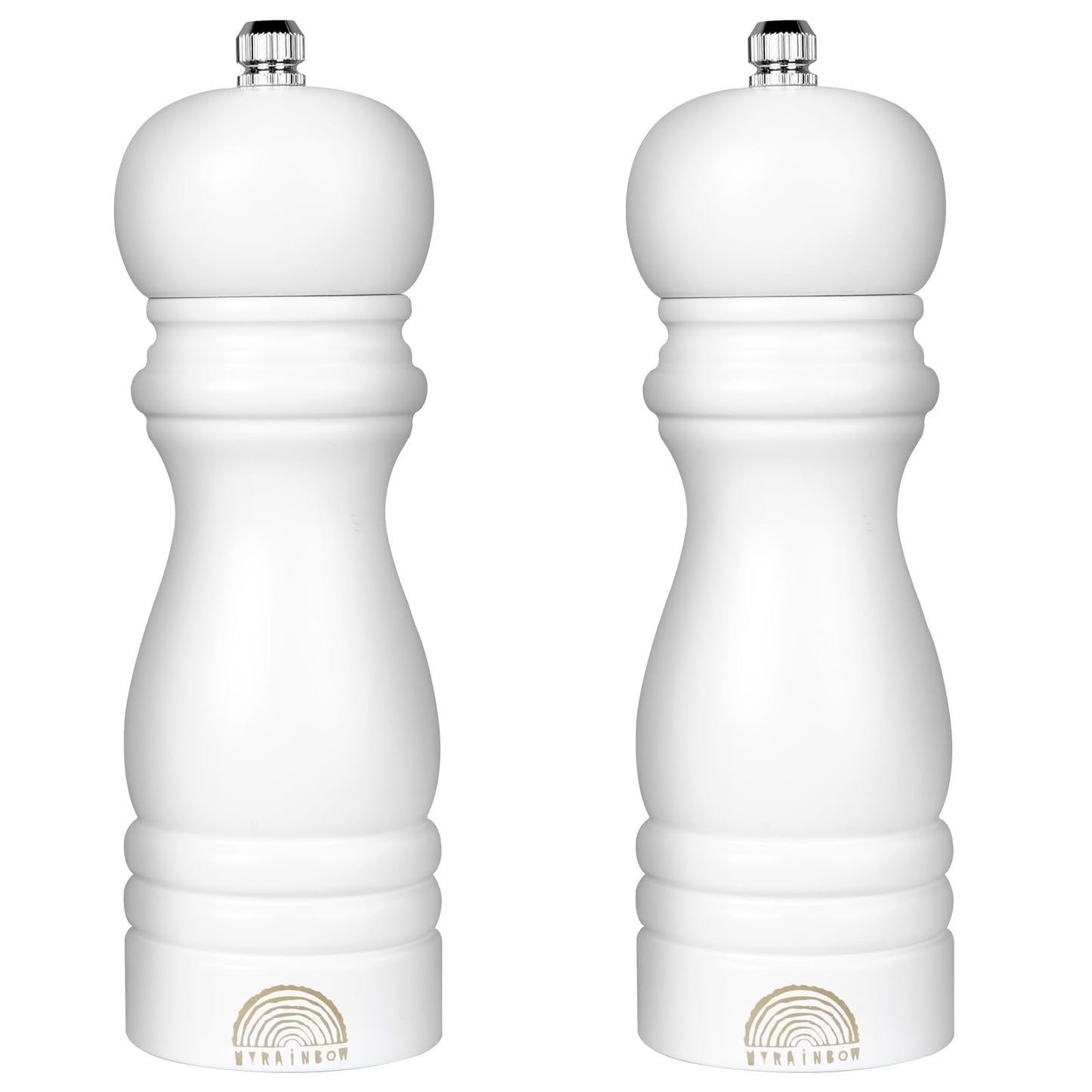 Salt and Pepper Grinder Set - Adjustable Wooden Grinders, White Salt and Pepper Mills, Refillable Salt and Pepper Shakers with Adjustable Coarseness, 7 Inch for Kitchen (Set of 2)
