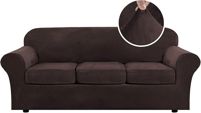 H.VERSAILTEX Modern Velvet Plush 4 Piece High Stretch Sofa Slipcover Sofa Cover