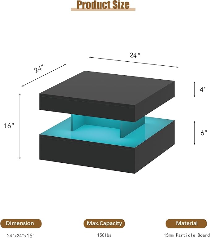 HedoAjim Small Black Led Coffee Table