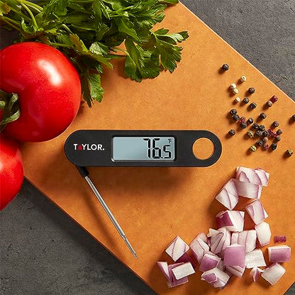 Taylor 1476 Instant Read Digital Meat Food Grill BBQ Cooking Kitchen Thermometer, Tailgating and Grilling Compact Folding Probe, Black