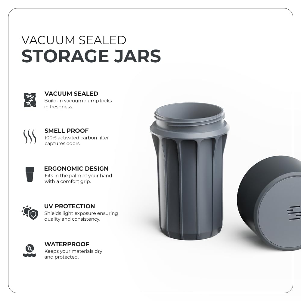 Staze Air Tight Smell Proof Container (148ml) – Vacuum Seal Jar with UV Protection, Waterproof Food Storage Canister, Portable Small Smell Proof Jar for Coffee, Herb, Spice & Gummies - Slate