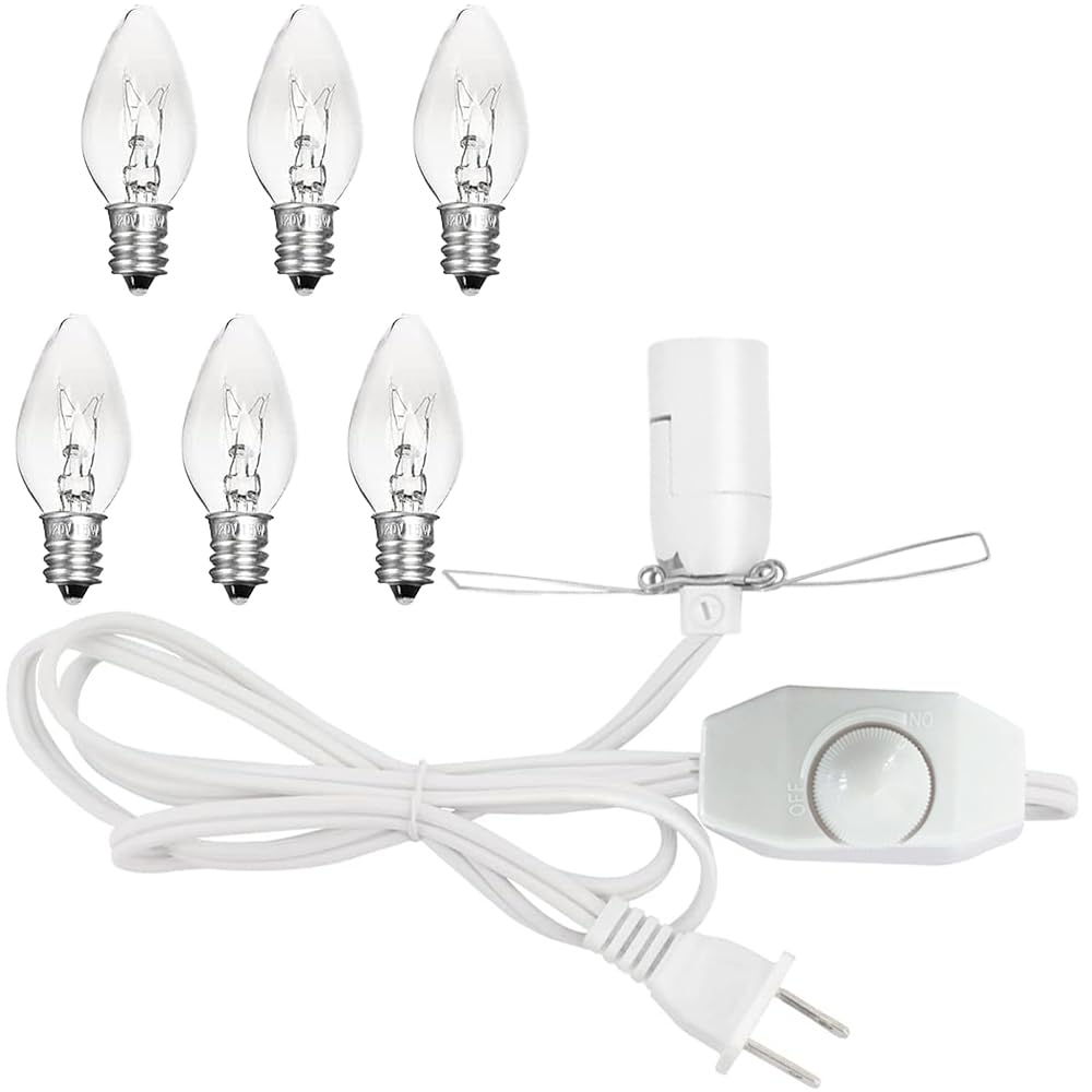 Himalayan Salt Lamp Cord Replacement with Dimmer Switch Christmas Bulb,Salt Lamp Cord 5 Feet Salt Lamps Cords with Base Assembly and E12 Halogen Salt Lamp Bulbs (Retro1)