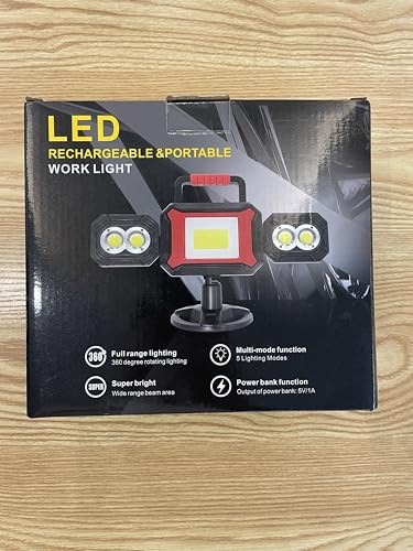 SYLSTAR Rechargeable Work Light, 25W 2700LM COB LED Magnetic Light with USB Power Bank Function, Rotatable Portable Flood for Construction Site, Garage, Workshop, Car Repairing, Black, (ST2700)