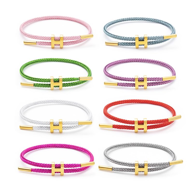 SPOMUNT Bracelets Fashion for Women Adjustable Bracelet, Gold-plated Buckle Design Titanium Steel Wire Rope Jewelry (White, Stainless Steel)