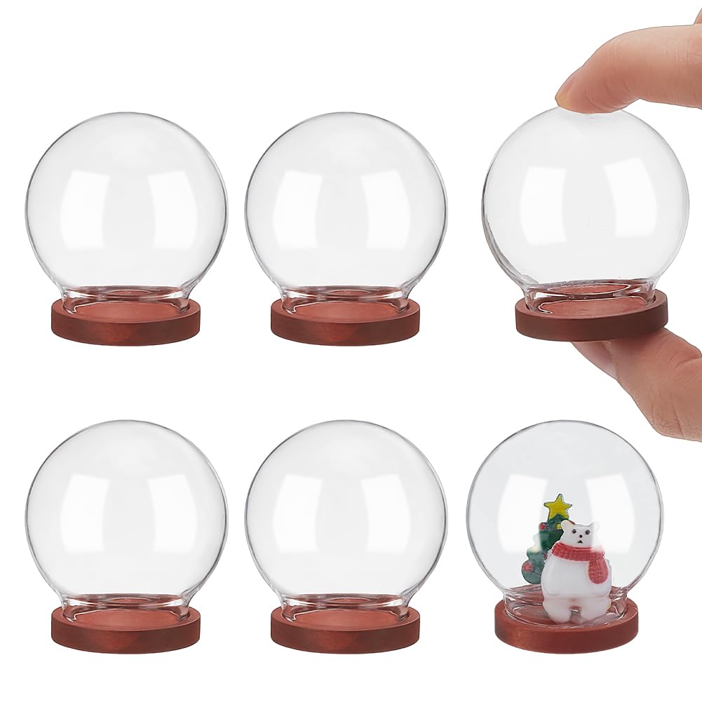 NBEADS 6 Pcs Mini Round Glass Dome, Clear Glass Display Dome Cover with Wood Base Cloche Bell Jar for Centerpieces Plants Rocks Specimens Decorations Crafts, Diameter: 1.57 inch FireBrick