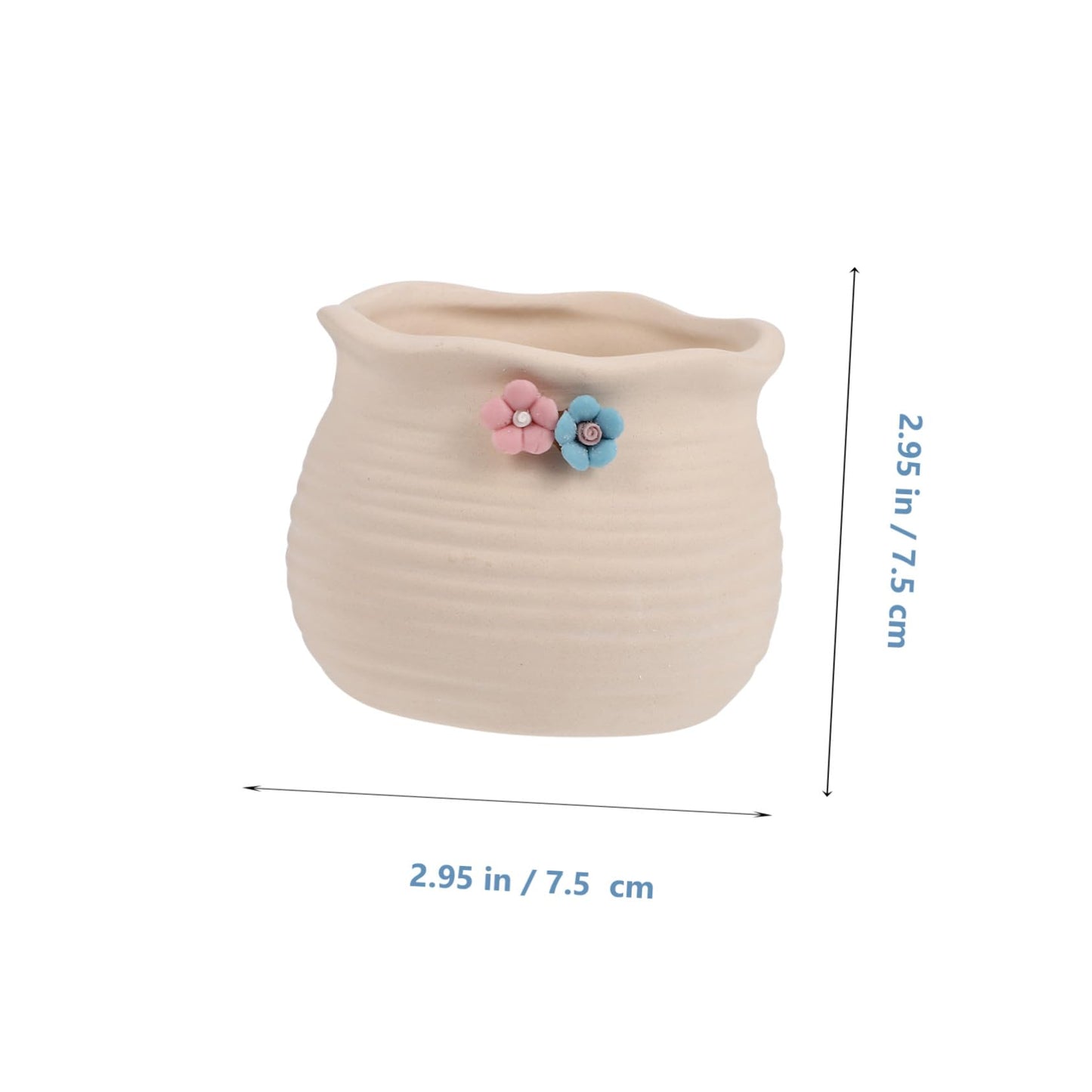 POPETPOP 3Pcs Floral Design Succulent Planters Ceramic Flowerpot Set for Desktop Decor Indoor Gardening Patio Use