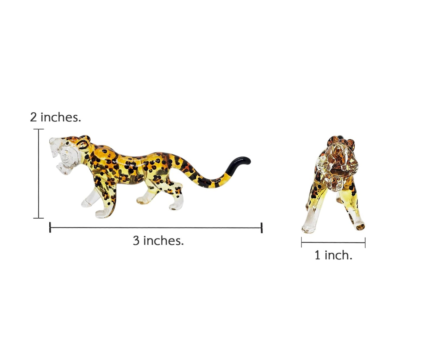 ChangThai Design Tiny 3½" Yellow Black Spotted Roaring Leopard Cheetah Jaguar Figurine - Miniature Hand Blown Glass Wild Cats Wildlife Felidae Animal Crystal Decorative Collectible Figures Décor Gifts