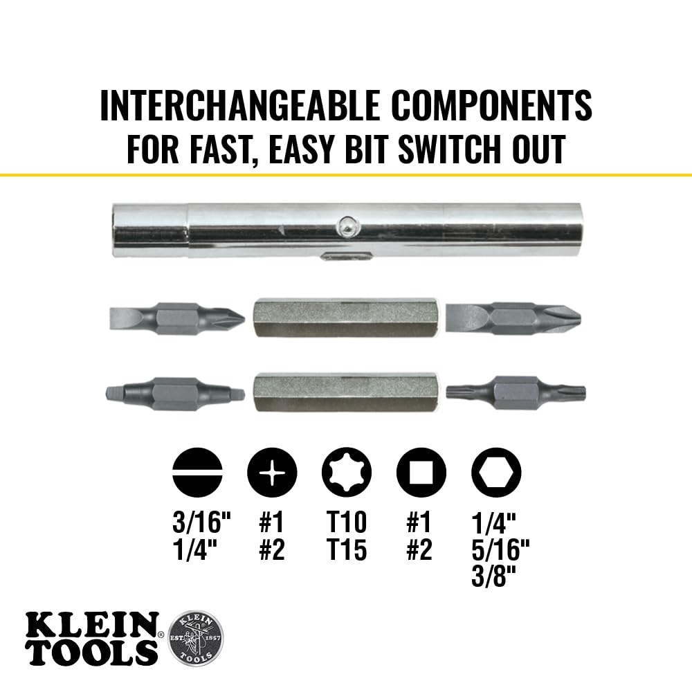 Screwdriver And Nut Driver 11-in-1 Multi Tool, Industrial Strength Bits, Cushion Grip Handle KLEIN TOOLS 32500 , Black