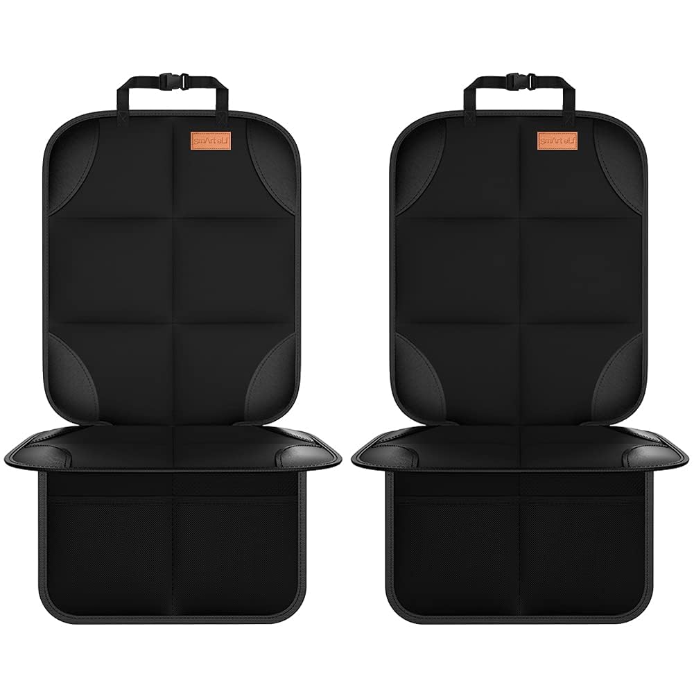 SMART ELF 2 pack Car Seat Protector - for kids, Child with Waterproof Fabric & Thickest Padded Cover & Featuring Best Size Coverage Available & Organiser Pockets - Fits Isofix
