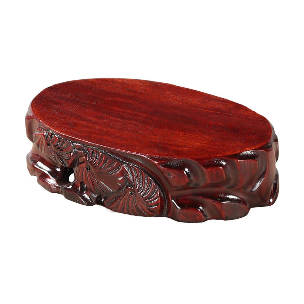GOLDY&WENDY Solid Wood Carved Stone Buddha Statue Ornament Base Teapot Vase Bonsai Fish Tank Oval Display Stand Pedestal