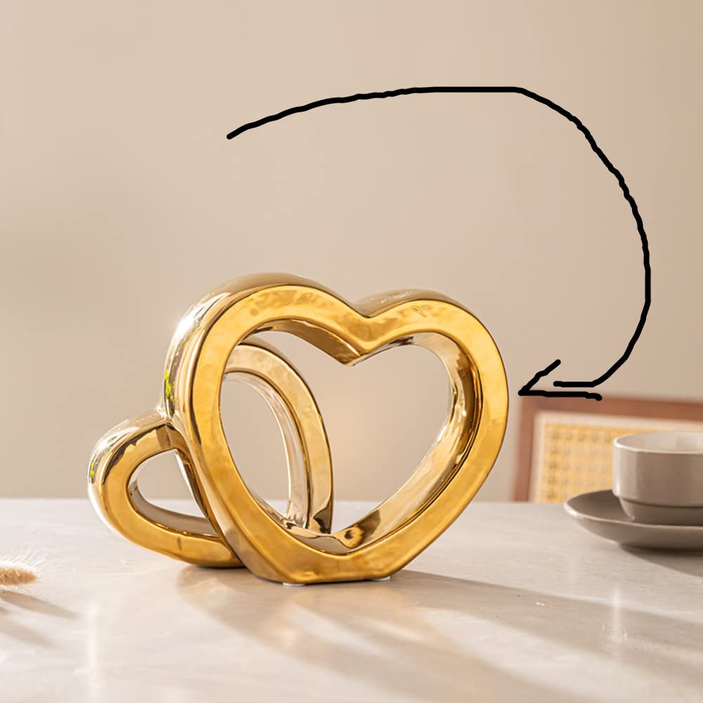 WEIDILIDU Home Decor Porcelain Heart Sculpture Modern Abstract Art Ceramic Statue GoldenTable Decorations for Dining Room Living Room Office Centerpiece (Golden W795)