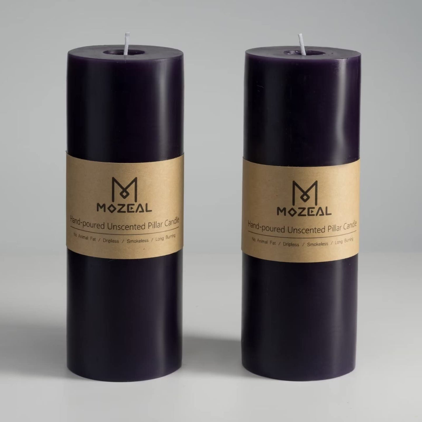 MOZEAL 3" x 8" Hand-Poured Unscented Large Candle,Smokeless Rustic Pillar Candle Set of 2,No Drip,Approx 150 Hours Burning,Wedding,Dinner,Christmas and Home Decorative,Tall Dark Purple Candle