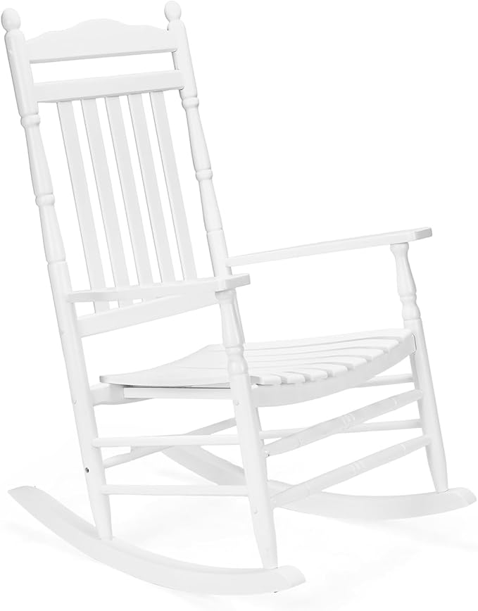 VINGLI Wooden Rocking Chair, Outdoor Chair with 450 lbs Support (White, 1PC)