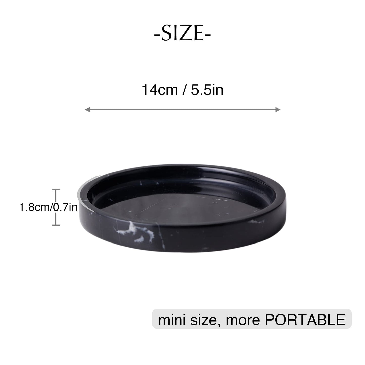 PHINILUX 100% Carved Marble Round Vanity Tray 5.5'', for Kitchen Bathroom Countertop, Nightstand Decor, Candle Holder, Jewelry Rind Dish, Trinket Plate, Table Accents, Black