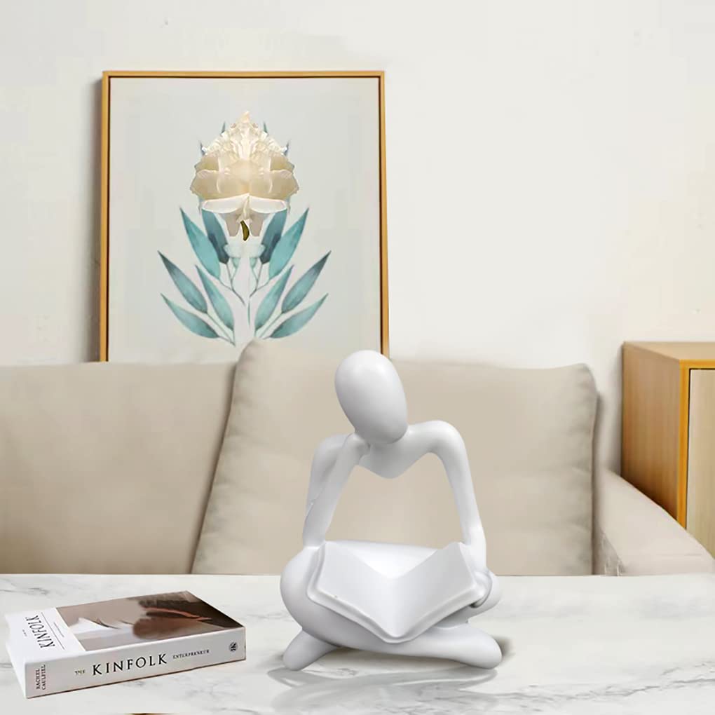 HAFKOIS Thinker Statue Reading Women Figurine Abstract Art Sculpture Home Decor Modern White Decor Accents White Thinker Figurines for Living Room Shelves Bookshelf Office Shelf Desktop Decor