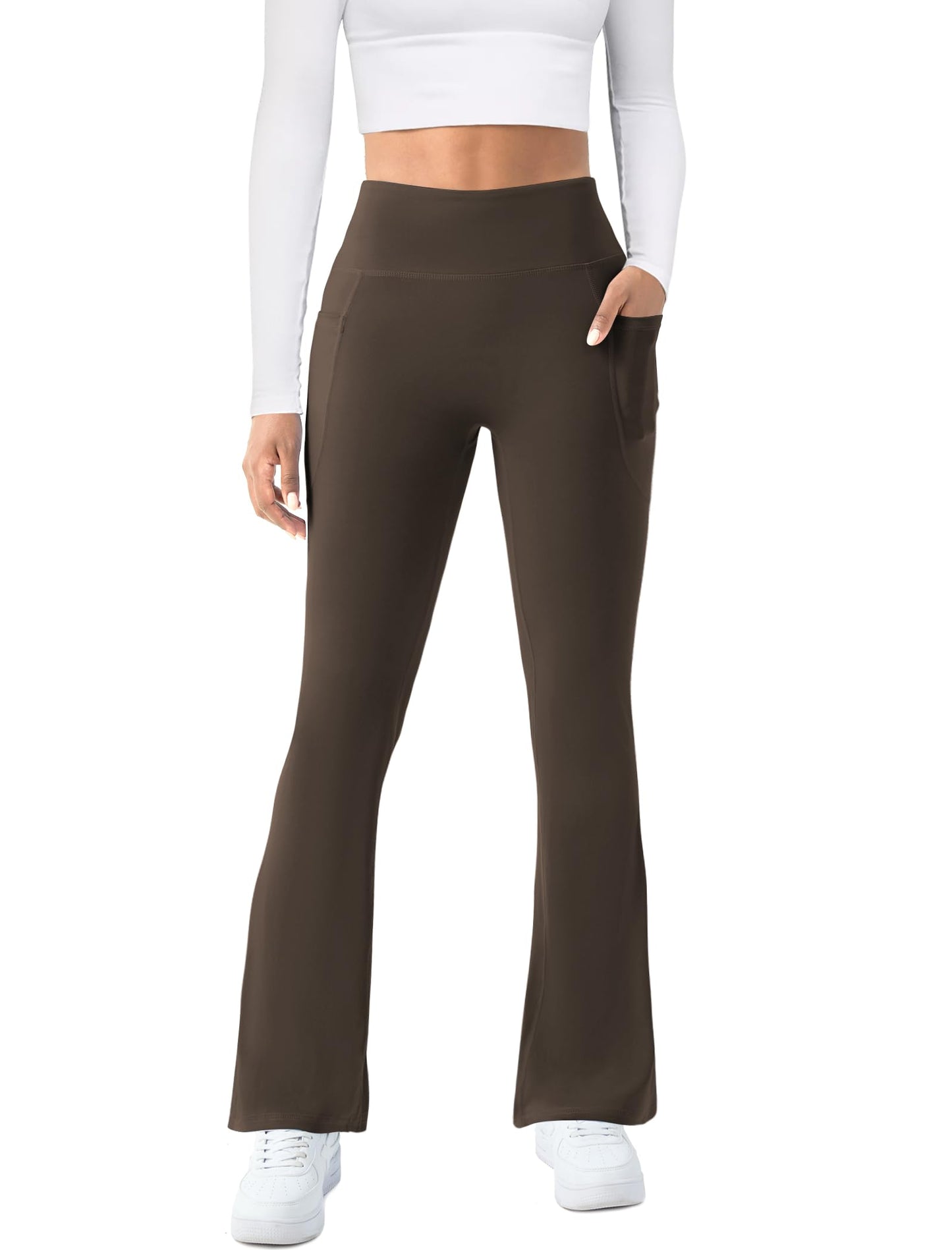 Womens Yoga Pants with Pockets High Waisted Flare Leggings Bell Bottom Yoga Dress Pants Seamless Bootcut Pants