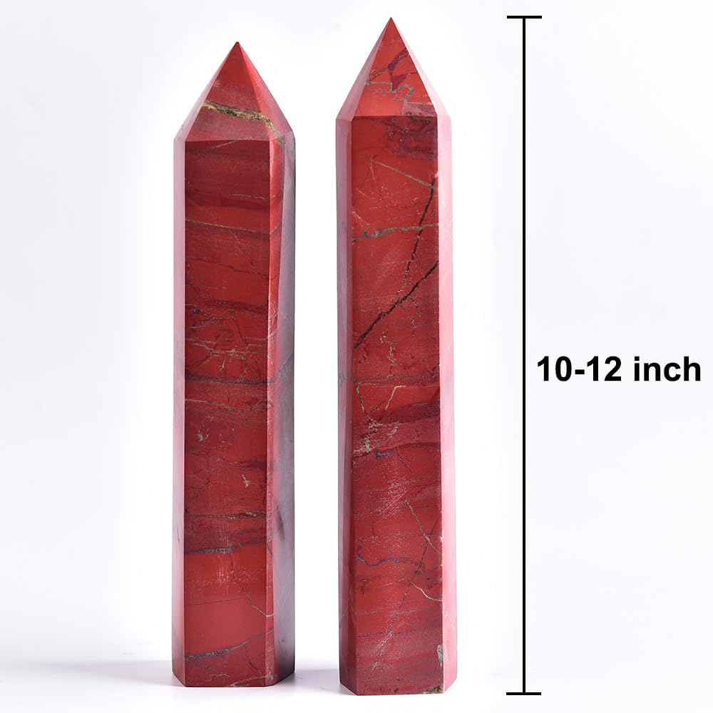 MOGEMT Large Red Jasper Crystal Tower Natural Healing Crystal Wand Point Obelisk for Meditation Crystal Grid 10-12 inch