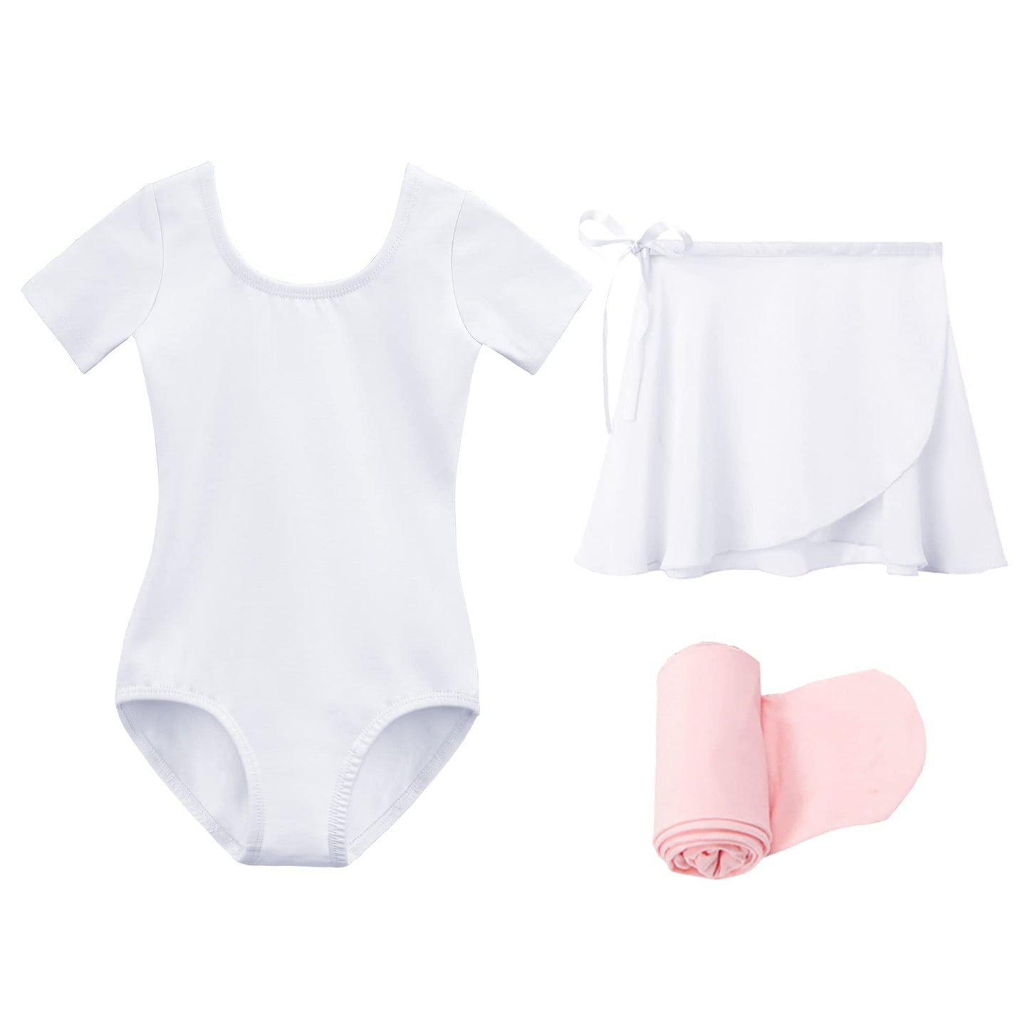 STELLE Ballet Leotards for Girls Toddler Dance Dress Outfit Combo with Skirt and Tights White,110