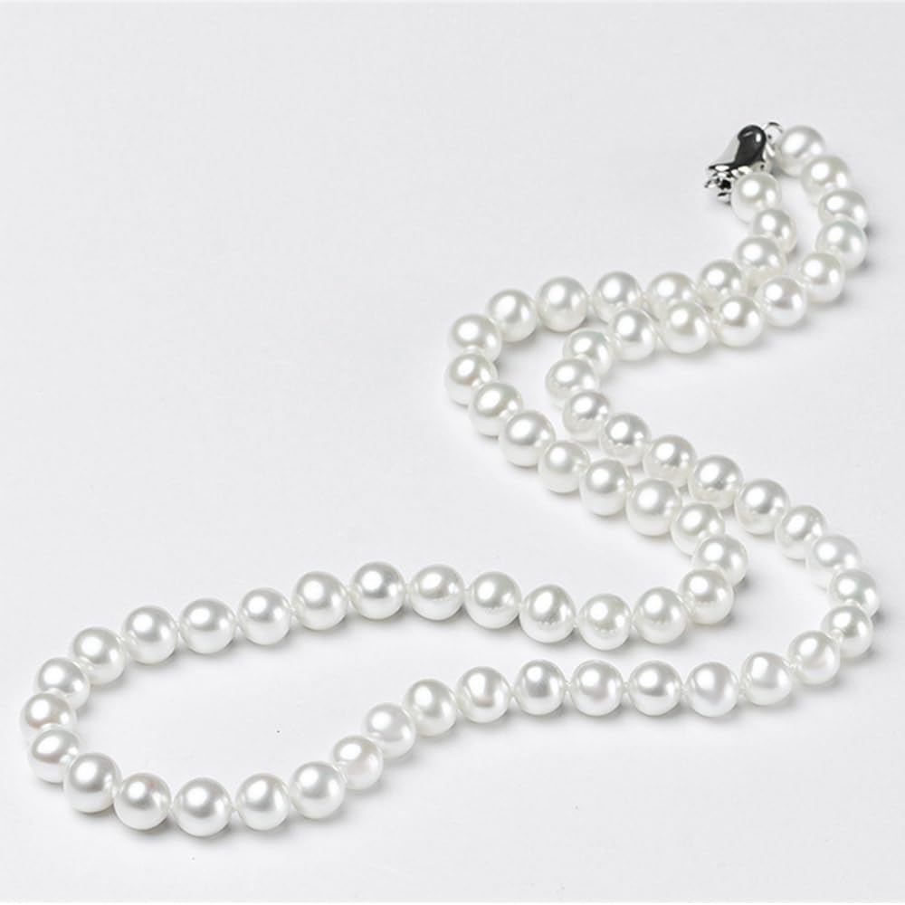HUWODY Round White Simulated Shell Pearl Necklace Strand Pearl Choker Necklace Jewelry for Women 8mm 16inch