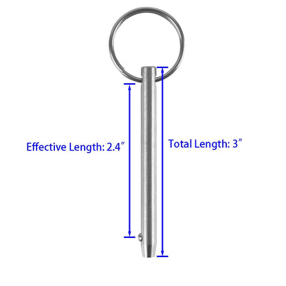 4 Pack Quick Release Pin, Diameter 1/4"(6.3mm), Overall Length 3"(76mm), Usable Length 2.4"(61mm), Full 316 Stainless Steel, Bimini Top Pin, Marine Hardware